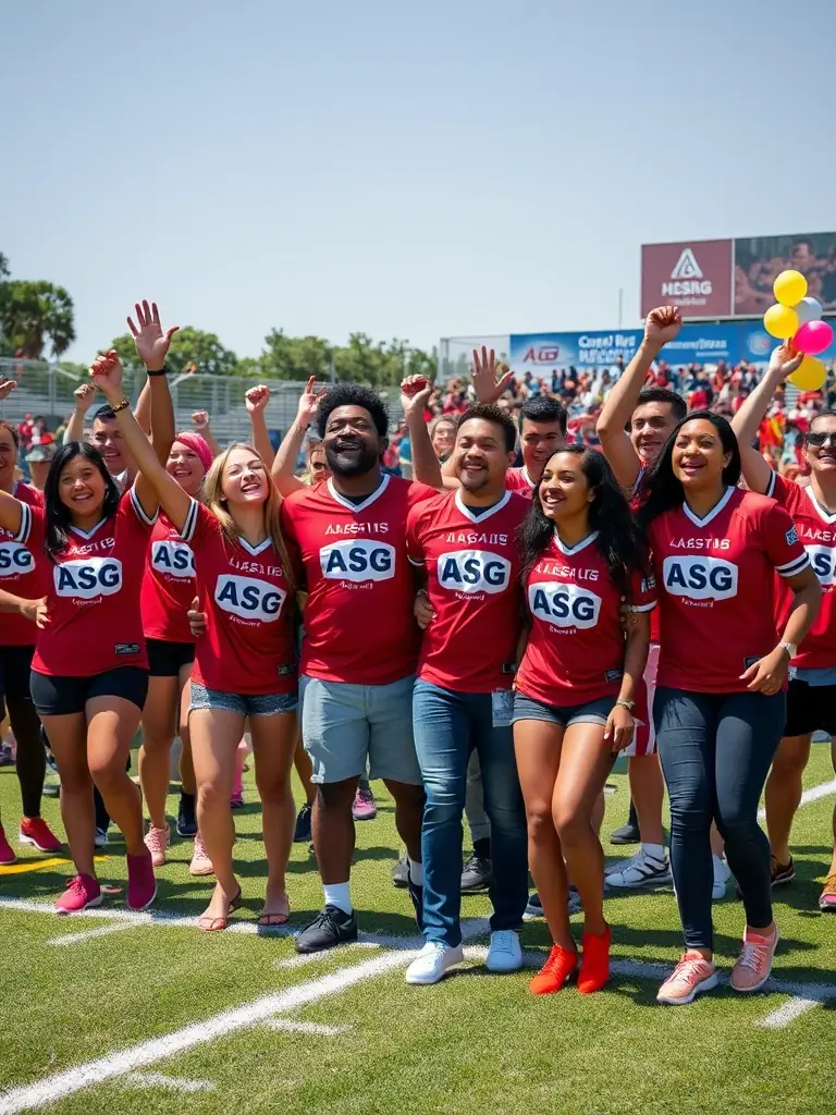 A vibrant photo of ASG members participating in a community football event, highlighting the club's commitment to local engagement.